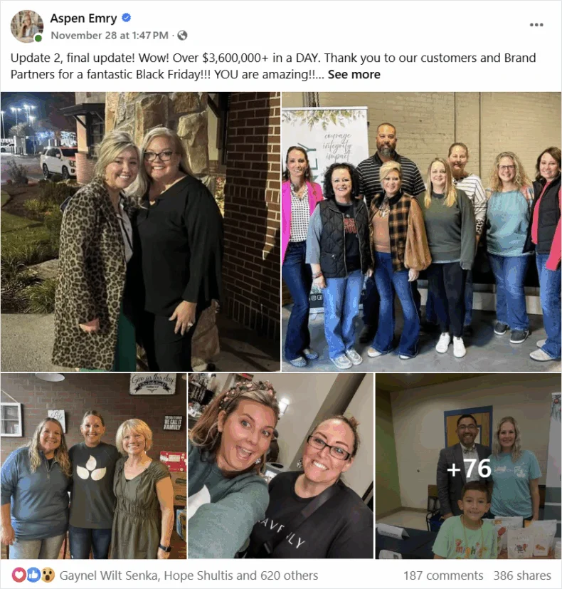 Bravenly's CEO Aspen Emry posts on Facebook about Black Friday and November 2025