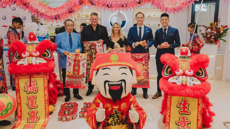 PM-International Opens New Asia-Pacific HQ in Singapore. Pictured: HRH Prince Fushimi, Rolf & Vicki Sorg, Marcus Sandstrom and Isaac Tan