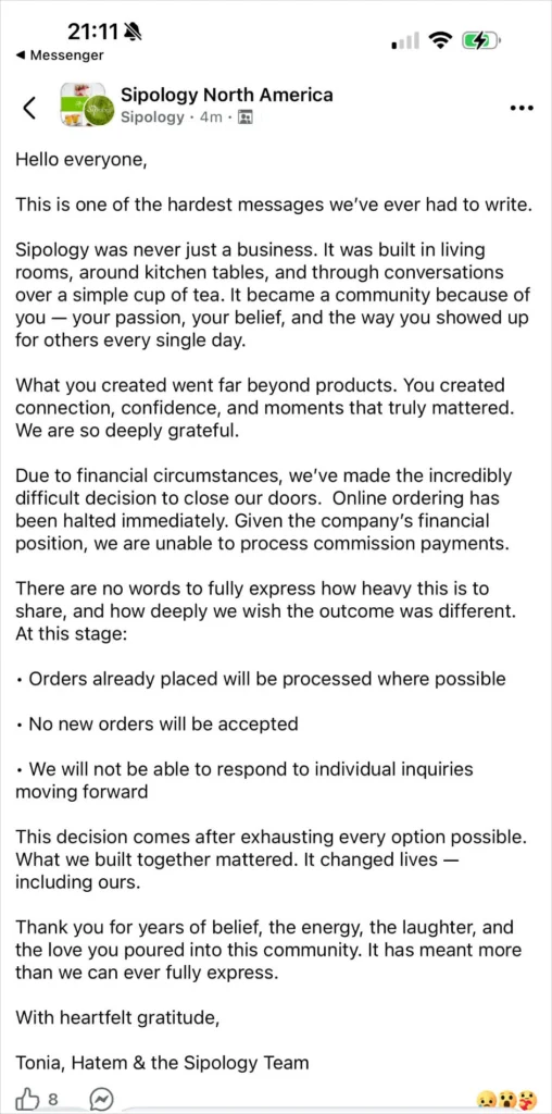 Sipology closing its doors: message sent to the field