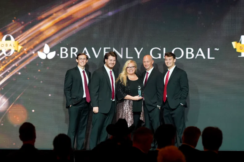 Bravenly Global has received the 2026 Bravo Impact Award and #40 on the DSN Global 100 (product-focused companies). Pictured: Aspen Emry, Brent Emry, Mason Emry, Parker Emry, Owen Emry
