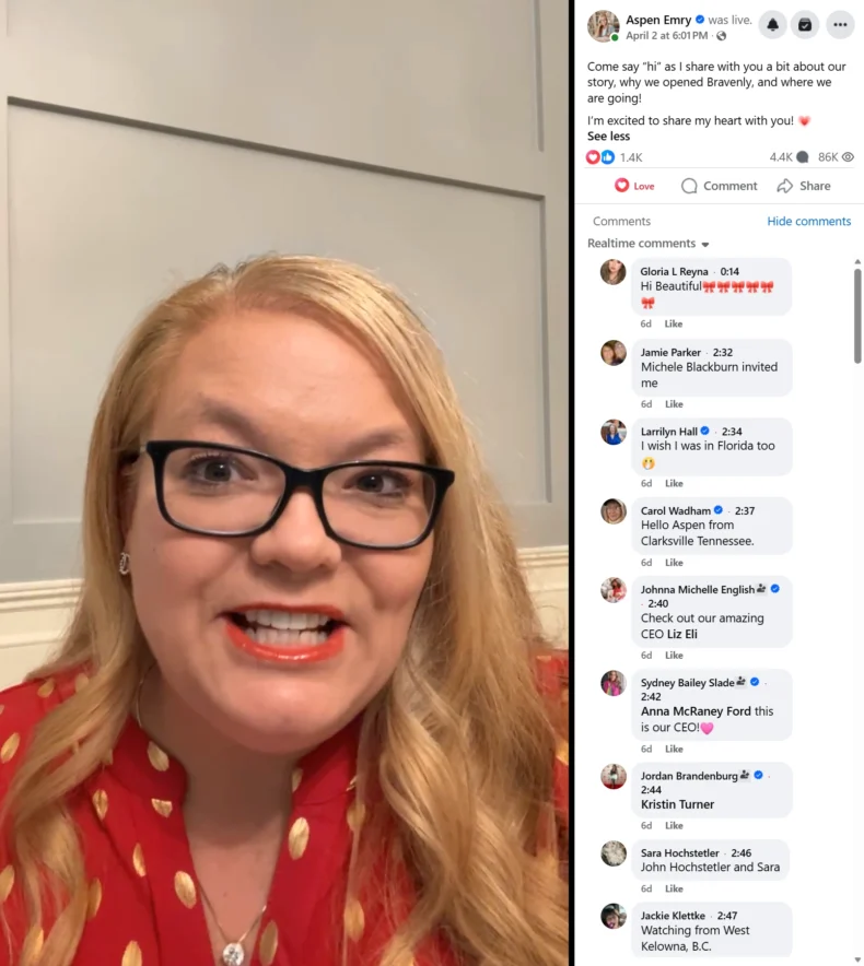 Aspen Emry, CEO of Bravenly Global shares on a Facebook live