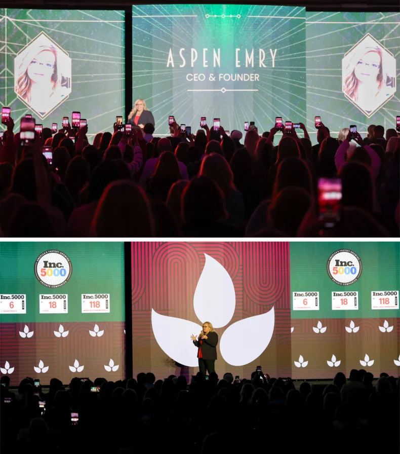 Aspen Emry speaking at Bravenly Global’s BNC26 national conference in Charleston, addressing over 2,000 Brand Partners during her CEO keynote presentation.