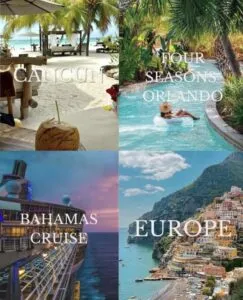 Bravenly Global Vision 2026 Dream Trips featuring Cancun, Four Seasons Orlando, Bahamas Cruise, and Europe