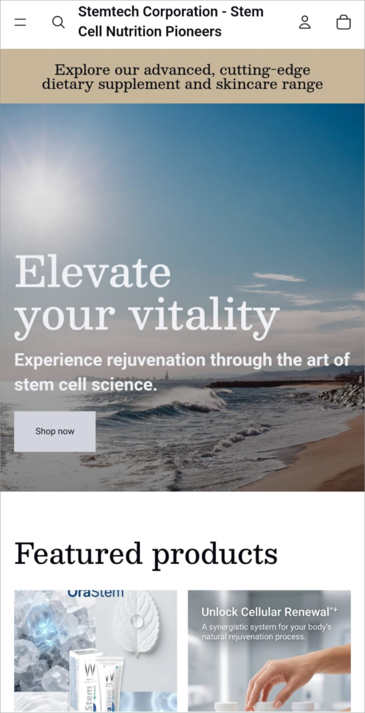 Stemtech Biosciences New E-Commerce Retail Website