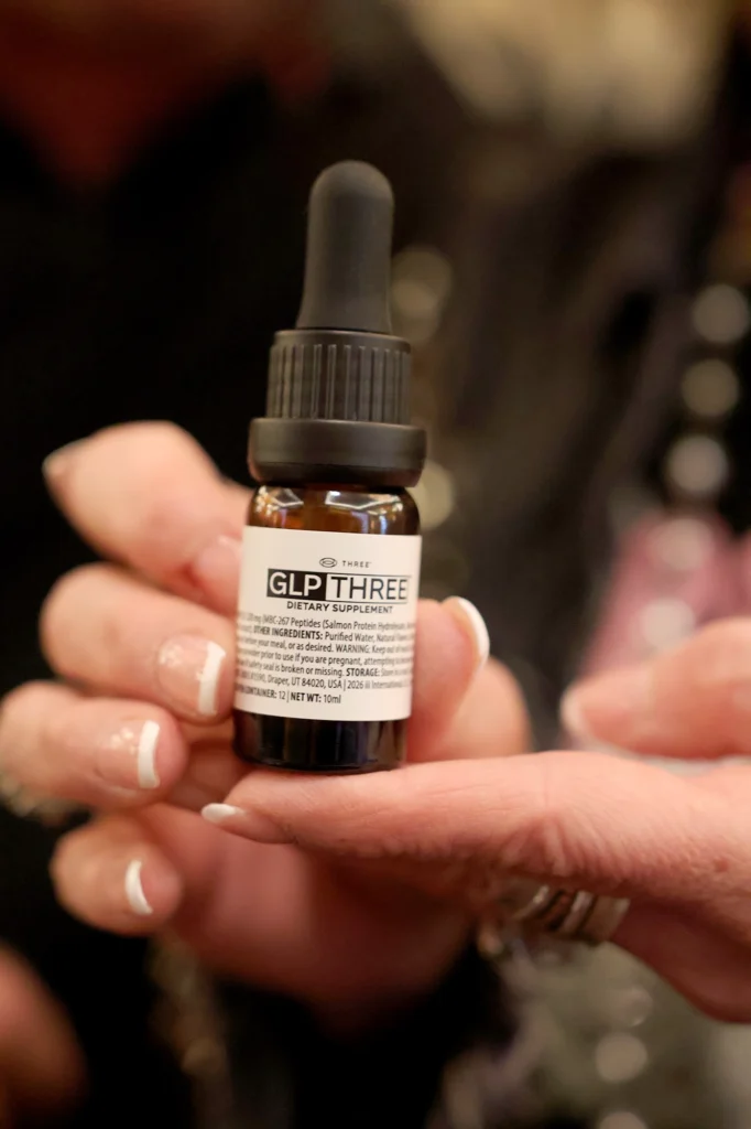 GLP-THREE dietary supplement bottle by THREE International