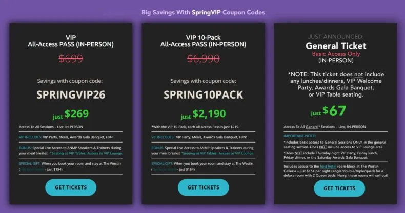 ANMP 2026 VIP and general ticket pricing