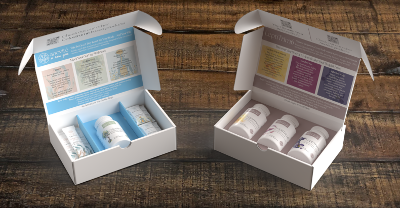 Anovite wellness starter boxes open view featuring colostrum products and metabolic supplements