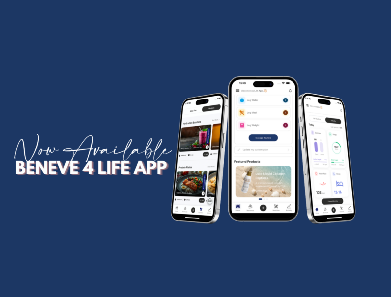 Beneve 4 Life personalized wellness app with meal planning, hydration and activity tracking
