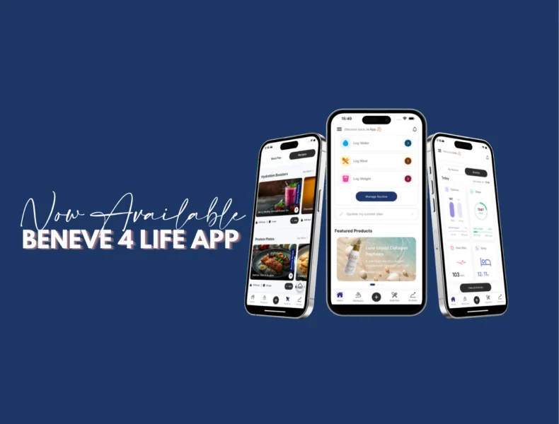 Beneve 4 Life personalized wellness app with meal planning, hydration and activity tracking
