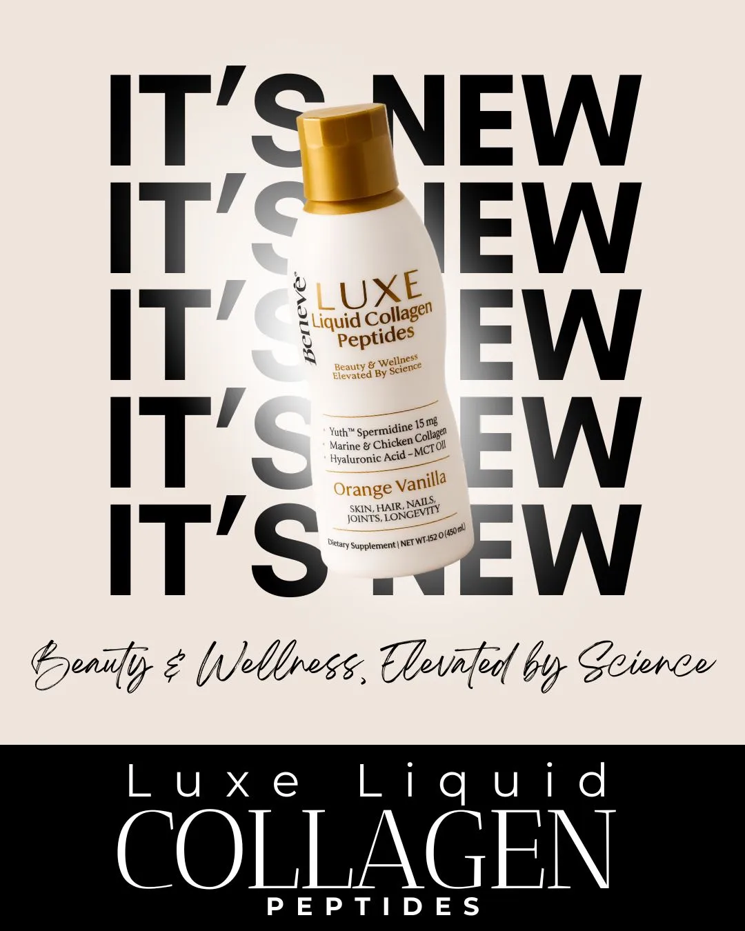 Beneve Luxe peptide liquid collagen supplement with spermidine