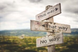 Signpost showing different directions representing life and business choices