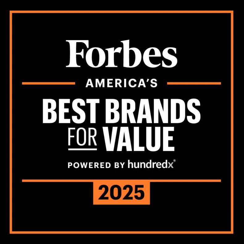 Forbes America’s Best Brands for Value 2025 award logo, recognizing brands that deliver exceptional quality and value for consumers.