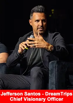 Jefferson Santos, DreamTrips Co-Founder and Chief Visionary Officer, speaking at a leadership event.
