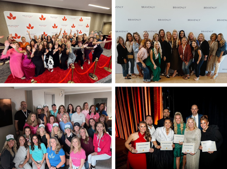 Laura Bangar and Bravenly Global teams at leadership and company events