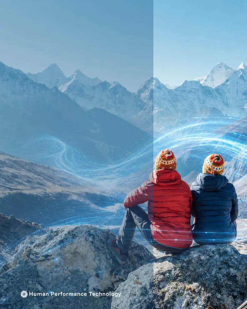 LifeWave Human Performance Technology campaign featuring two people overlooking snow-covered mountains