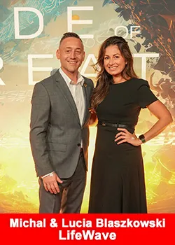 Michal and Lucia Blaszkowski at a LifeWave event after achieving Senior Presidential Director