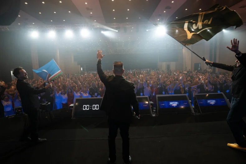 MWR Life leaders celebrating with an international audience during a Leadership Bootcamp