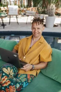 Nikolay Stomer working remotely while traveling