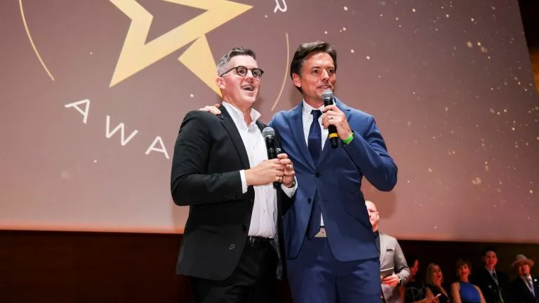 Partner.Co founders on stage during the Globee Awards for Business recognition ceremony