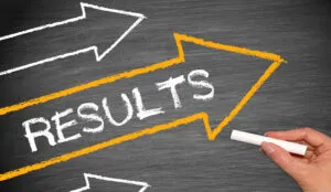 Arrow labeled results pointing forward representing standards-driven success