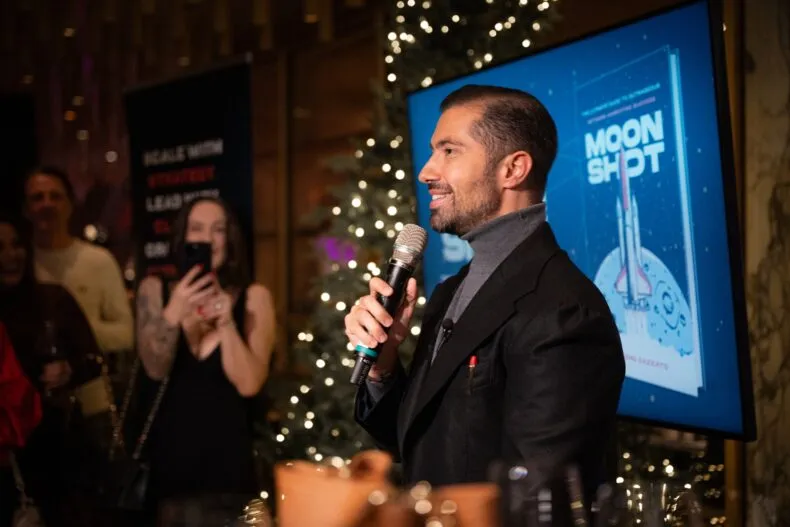 Sandro Cazzato presenting during the Moon Shot book launch event