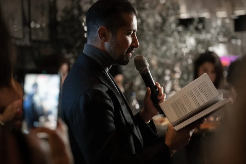 Sandro Cazzato reading from his book Moon Shot