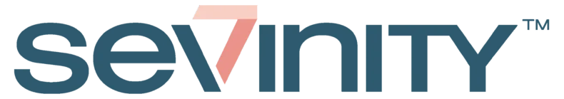Sevinity logo wordmark in teal with stylized 7
