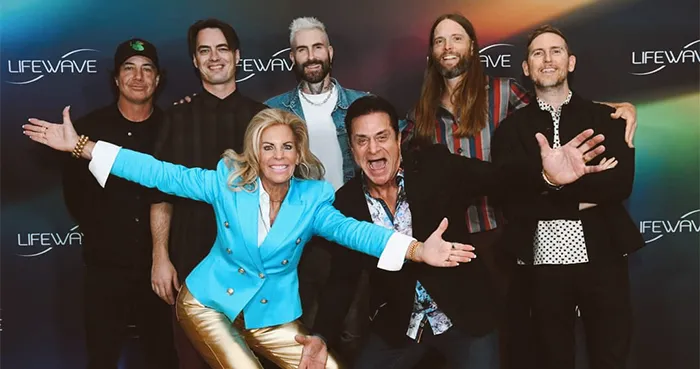 Steve and Gina Merritt with Adam Levine and members of Maroon 5 at a LifeWave event