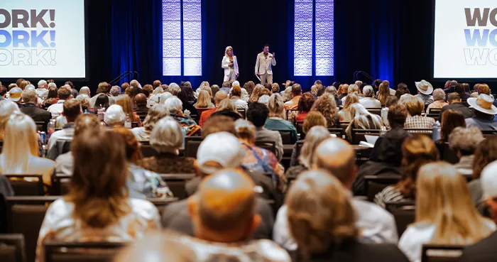 Steve and Gina Merritt speaking during their 2026 promotional tour