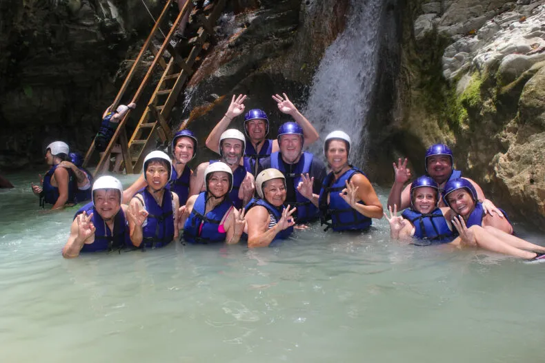 THREE Brand Ambassadors waterfall excursion during incentive trip